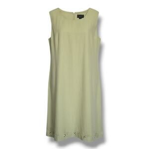 Laura Scott Woman Sage Green Sleeveless Shift Dress 24W Vintage Eyelet Hem